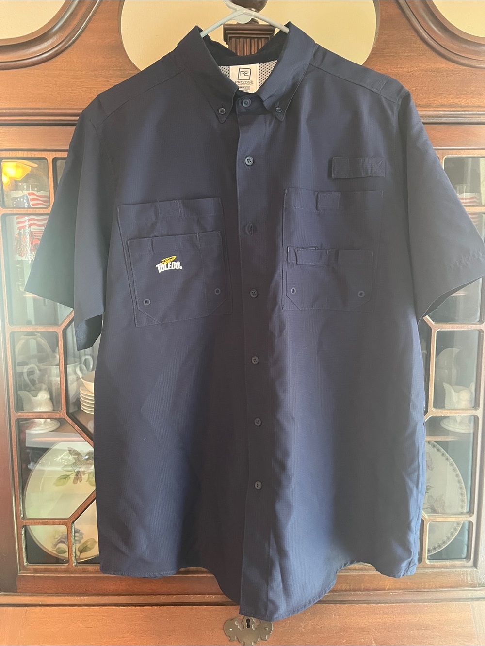 Pro Edge Navy Short-Sleeve Button-Down Shirt with University of Toledo Logo